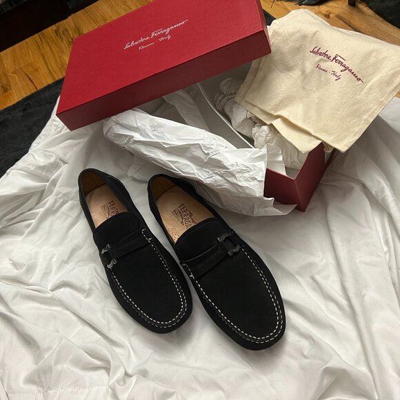 MEN'S SALVATORE FERRAGAMO BLACK SUEDE DRIVERS SIZE US 11 DUBLO 2 NERO BUC SUEDE - Picture 13 of 15